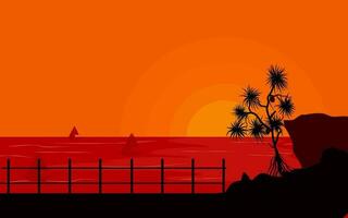 Beach Silhouette Sunset Background vector