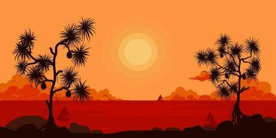 Beach Silhouette Sunset Background vector