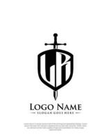 initial LR letter with shield style logo template vector