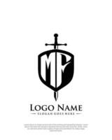 initial MF letter with shield style logo template vector