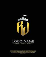 initial RJ letter with shield style logo template vector