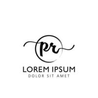 Letter PR Initial handwriting logo with signature and hand drawn style. vector