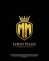 initial MM letter with shield style logo template vector