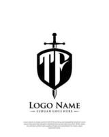 initial TF letter with shield style logo template vector
