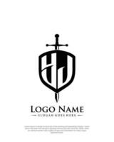 initial YJ letter with shield style logo template vector