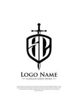 initial SC letter with shield style logo template vector