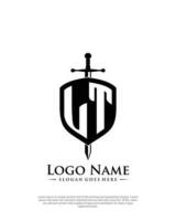 initial LT letter with shield style logo template vector