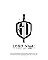 initial SD letter with shield style logo template vector