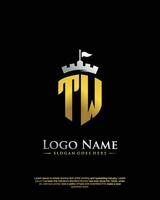 initial TW letter with shield style logo template vector
