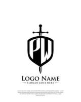 initial PW letter with shield style logo template vector