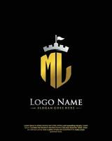 initial ML letter with shield style logo template vector