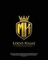 initial MK letter with shield style logo template vector