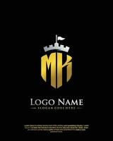 initial MK letter with shield style logo template vector