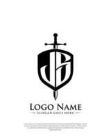 initial JS letter with shield style logo template vector