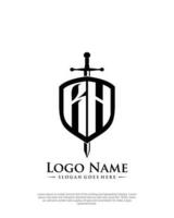 initial RH letter with shield style logo template vector