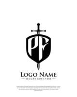 initial PF letter with shield style logo template vector