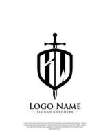 initial KW letter with shield style logo template vector