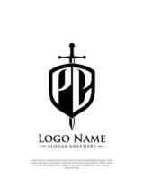 initial PC letter with shield style logo template vector