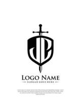 initial JC letter with shield style logo template vector