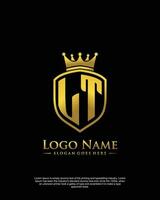 initial LT letter with shield style logo template vector