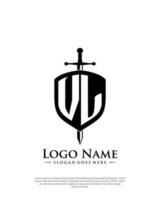 initial VL letter with shield style logo template vector