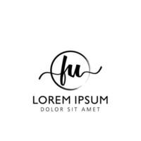 Letter FU Initial handwriting logo with signature and hand drawn style. vector