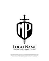 initial MP letter with shield style logo template vector