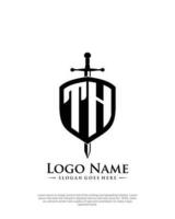 initial TH letter with shield style logo template vector