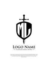 initial ML letter with shield style logo template vector