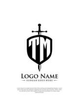 initial TM letter with shield style logo template vector