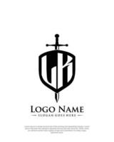 initial LK letter with shield style logo template vector