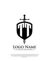 initial TT letter with shield style logo template vector