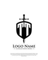 initial TT letter with shield style logo template vector