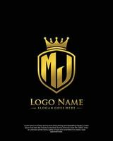 initial MJ letter with shield style logo template vector