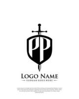 initial PP letter with shield style logo template vector