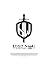 initial QW letter with shield style logo template vector