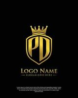 initial PD letter with shield style logo template vector