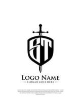 initial ST letter with shield style logo template vector