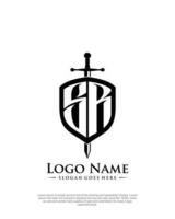 initial SR letter with shield style logo template vector