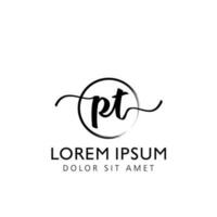 Letter PT Initial handwriting logo with signature and hand drawn style. vector