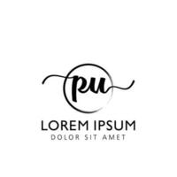 Letter PU Initial handwriting logo with signature and hand drawn style. vector