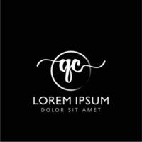 Letter QC Initial handwriting logo with signature and hand drawn style. vector