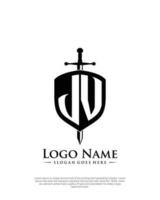 initial JV letter with shield style logo template vector