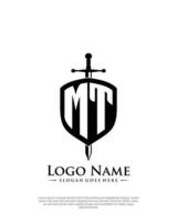 initial MT letter with shield style logo template vector