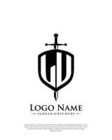 initial LU letter with shield style logo template vector