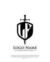 initial LF letter with shield style logo template vector