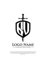 initial QV letter with shield style logo template vector