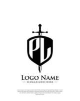 initial PL letter with shield style logo template vector