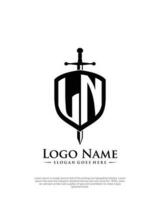 initial LN letter with shield style logo template vector