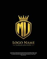 initial MU letter with shield style logo template vector